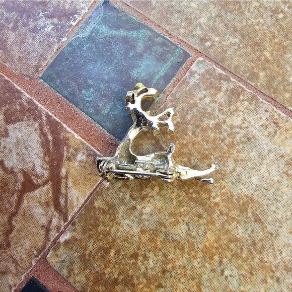 Vintage Christmas Reindeer Brooch with Colorful rhinestones - Picture 2 of 2